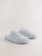 Blue Suede Loafer Mule Slippers with Borg Lining - Image 5 of 9
