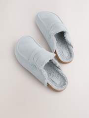 Blue Suede Loafer Mule Slippers with Borg Lining - Image 6 of 9