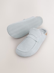 Blue Suede Loafer Mule Slippers with Borg Lining - Image 7 of 9