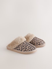 Animal Suede Faux Fur Lined Mule Slippers - Image 3 of 8
