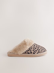 Animal Suede Faux Fur Lined Mule Slippers - Image 4 of 8
