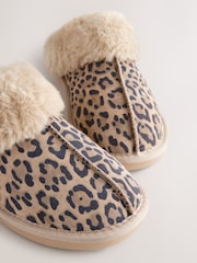 Animal Suede Faux Fur Lined Mule Slippers - Image 6 of 8