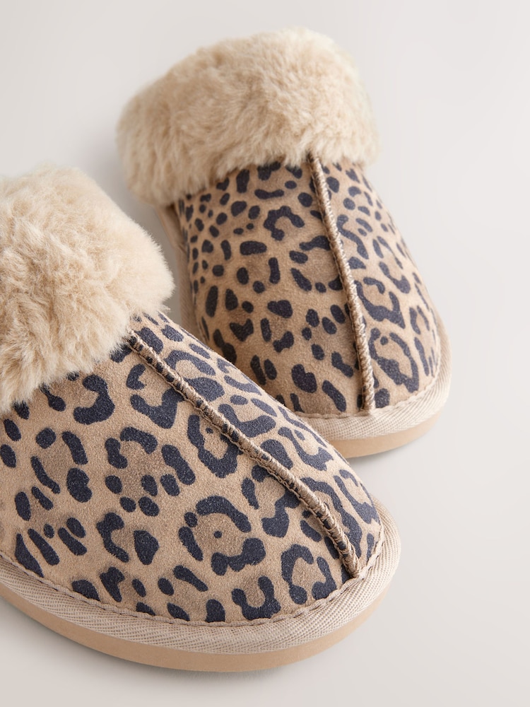 Buy Animal Suede Faux Fur Lined Mule Slippers from Next Oman