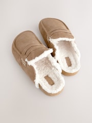 Tan Brown Suede Loafer Mule Slippers with Borg Lining - Image 8 of 9