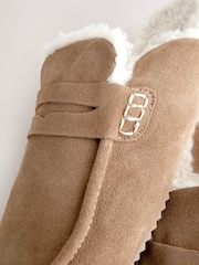 Tan Brown Suede Loafer Mule Slippers with Borg Lining - Image 9 of 9