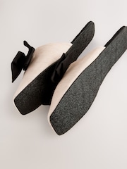 Neutral/Black Linen Blend Bow Mule Slippers - Image 7 of 8