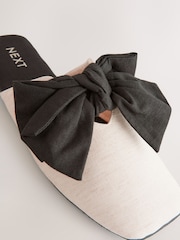 Neutral/Black Linen Blend Bow Mule Slippers - Image 8 of 8
