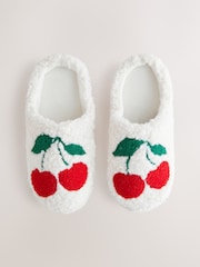 Ecru Cherries Borg Graphic Mule Slippers - Image 3 of 6