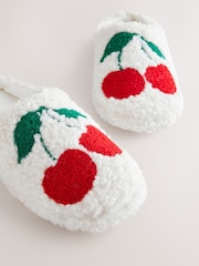 Ecru Cherries Borg Graphic Mule Slippers - Image 5 of 6