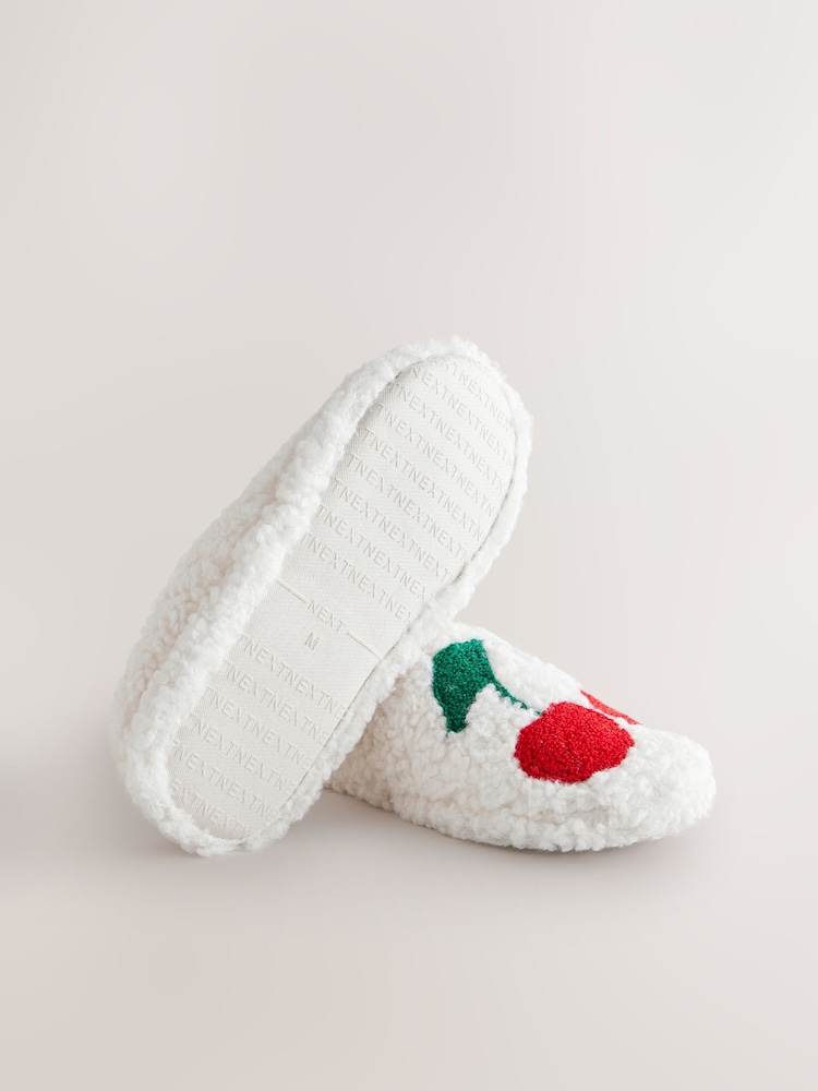 Ecru Cherries Borg Graphic Mule Slippers - Image 6 of 6