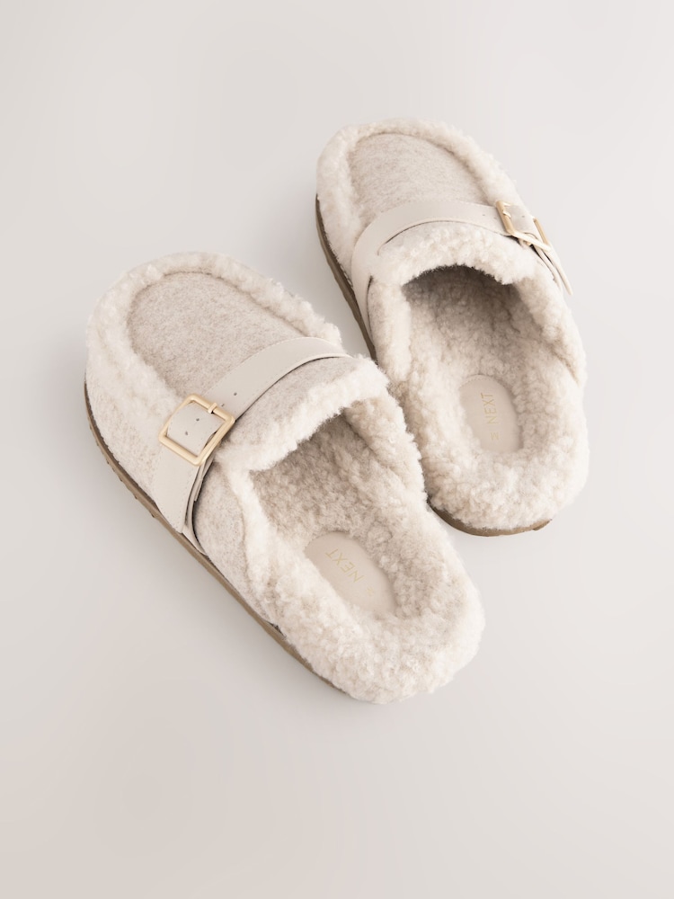 Oatmeal Borg Buckle Mule Slippers - Image 8 of 8