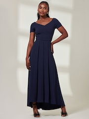 Jolie Moi Blue Light Yana Off Shoulder Scuba Maxi Dress - Image 1 of 6