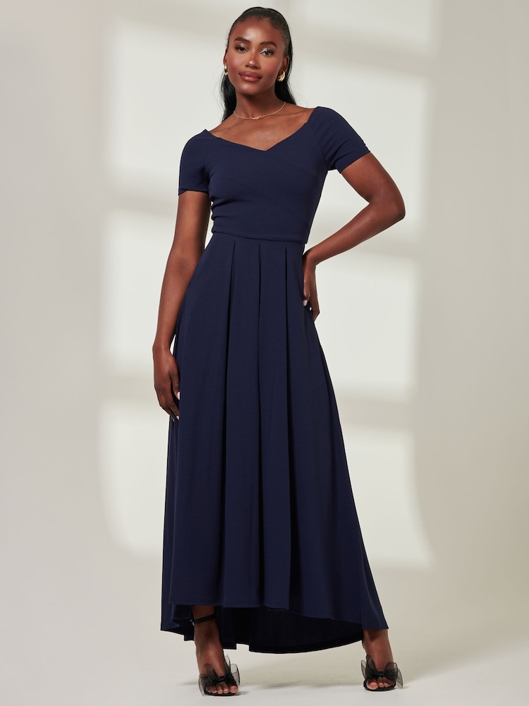 Jolie Moi Blue Light Yana Off Shoulder Scuba Maxi Dress - Image 1 of 6 Jolie Moi Blue Light Yana Off Shoulder Scuba Maxi Dress - Image 1 of 6