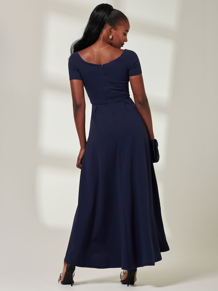 Jolie Moi Blue Light Yana Off Shoulder Scuba Maxi Dress - Image 2 of 6 Jolie Moi Blue Light Yana Off Shoulder Scuba Maxi Dress - Image 2 of 6