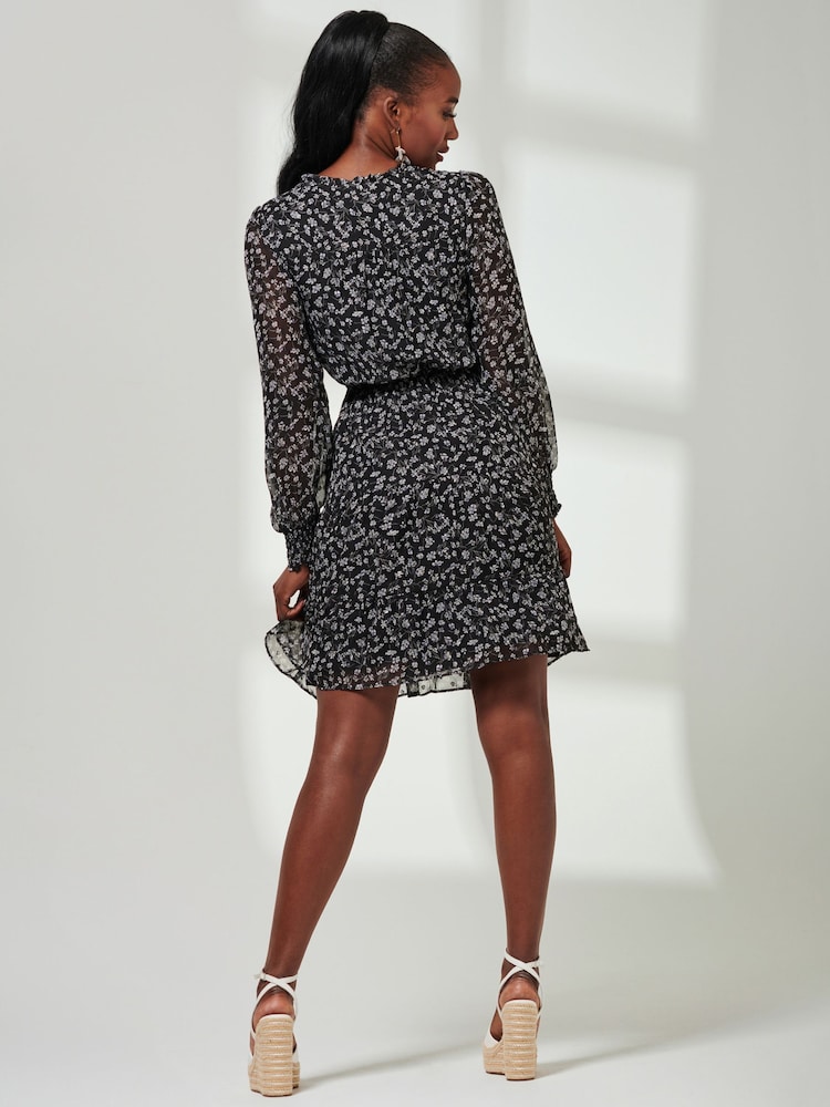 Темно-черный - Jolie Moi Long Sleeve Chiffon Tiered Mini Dress - Изображение 2 из 6