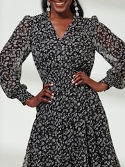 Темно-черный - Jolie Moi Long Sleeve Chiffon Tiered Mini Dress - Изображение 3 из 6