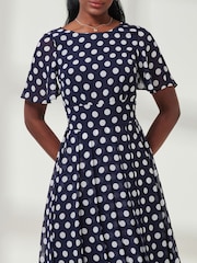 Jolie Moi Blue Spotted Chiffon Fit & Flare Midi Dress - Image 3 of 6