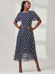 Jolie Moi Blue Spotted Chiffon Fit & Flare Midi Dress - Image 4 of 6