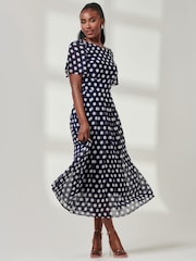 Jolie Moi Blue Spotted Chiffon Fit & Flare Midi Dress - Image 5 of 6