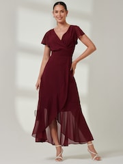 Jolie Moi Red Vicky Chiffon Frill Maxi Dress - Image 1 of 6