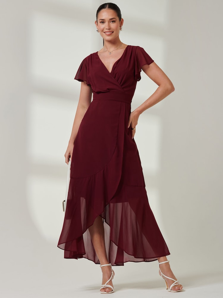 Jolie Moi Red Vicky Chiffon Frill Maxi Dress - Image 1 of 6