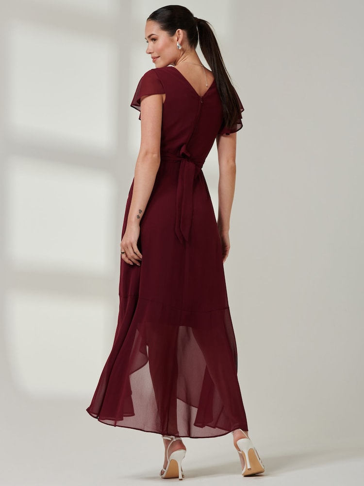 Jolie Moi Red Vicky Chiffon Frill Maxi Dress - Image 2 of 6