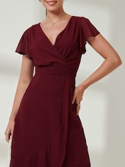 Jolie Moi Red Vicky Chiffon Frill Maxi Dress - Image 3 of 6