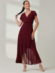 Jolie Moi Red Vicky Chiffon Frill Maxi Dress - Image 5 of 6