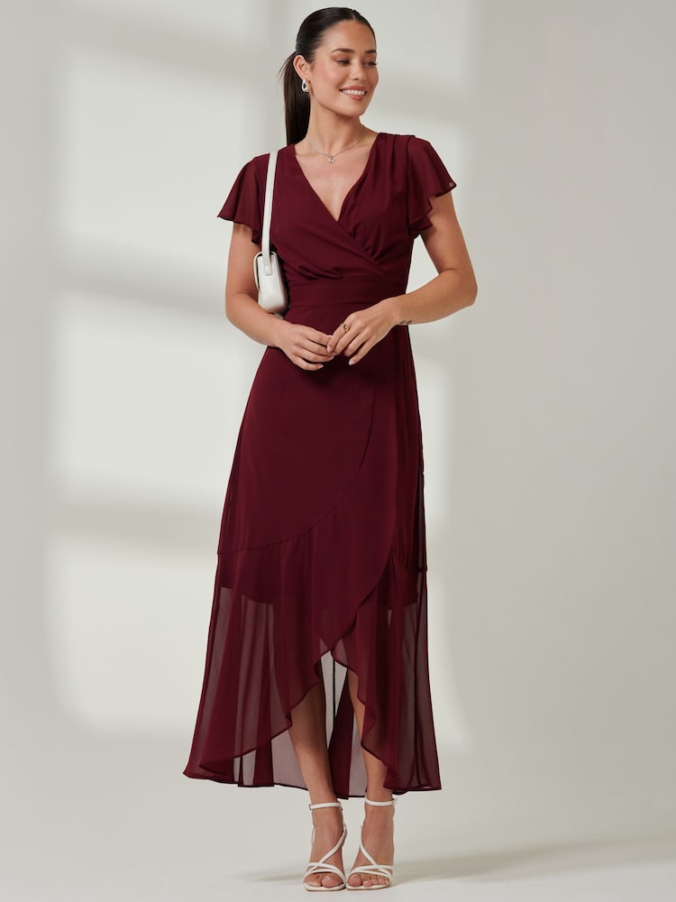 Jolie Moi Red Vicky Chiffon Frill Maxi Dress - Image 6 of 6