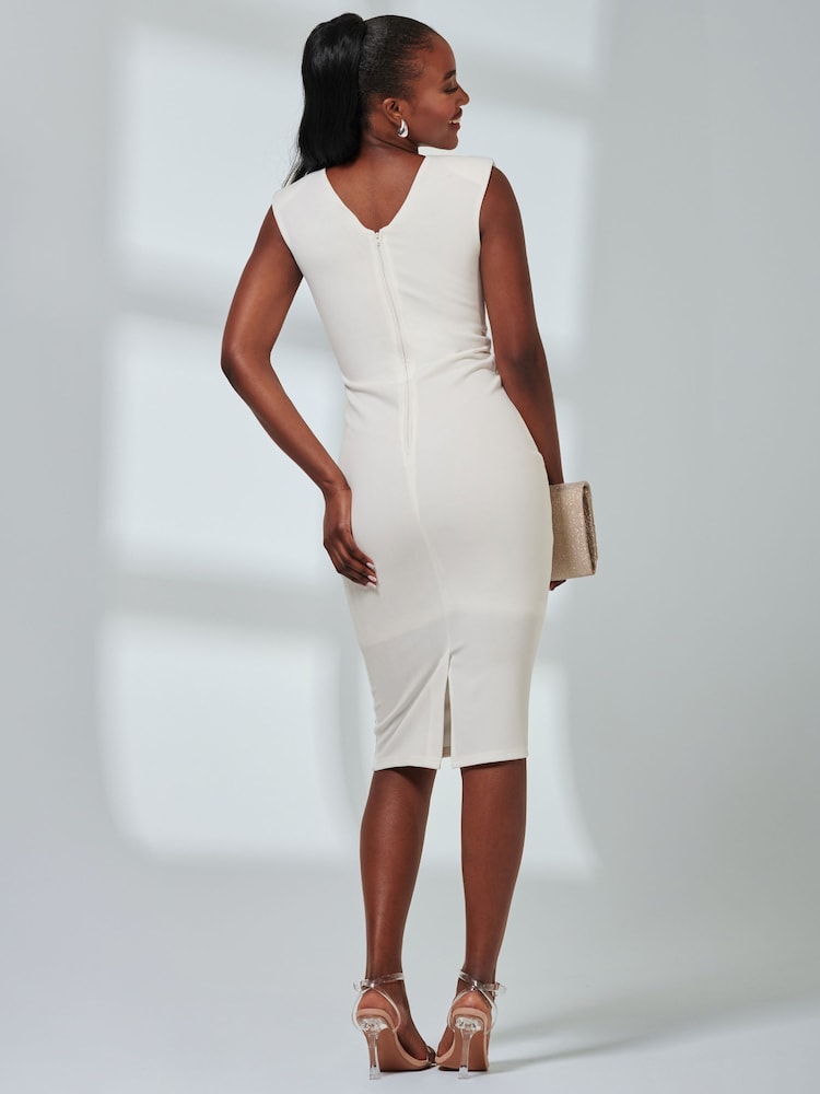 Jolie Moi White Yiskah Wrap Bodice Pencil Dress - Image 2 of 6 Jolie Moi White Yiskah Wrap Bodice Pencil Dress - Image 2 of 6