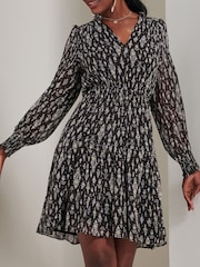 Черный - Jolie Moi Long Sleeve Chiffon Tiered Mini Dress - Изображение 3 из 6