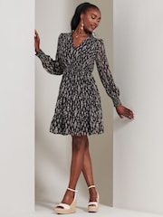 Черный - Jolie Moi Long Sleeve Chiffon Tiered Mini Dress - Изображение 5 из 6