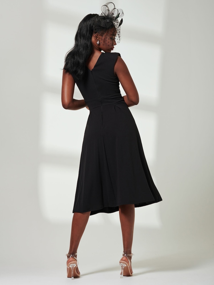 Jolie Moi Black Yuina Scuba Pleated Flare Midi Dress - Image 2 of 6