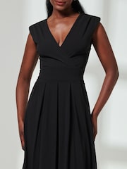 Jolie Moi Black Yuina Scuba Pleated Flare Midi Dress - Image 3 of 6