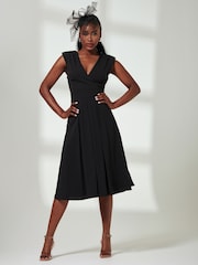 Jolie Moi Black Yuina Scuba Pleated Flare Midi Dress - Image 4 of 6