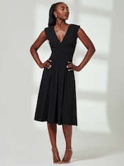 Jolie Moi Black Yuina Scuba Pleated Flare Midi Dress - Image 5 of 6