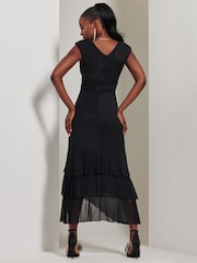 Jolie Moi Black Wrap Bodice Mesh Frill Maxi Dress - Image 2 of 6