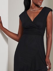 Jolie Moi Black Wrap Bodice Mesh Frill Maxi Dress - Image 3 of 6