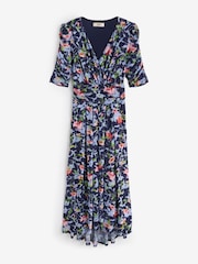 Jolie Moi Blue V-Neck Short Sleeve Mesh Maxi Dress - Image 7 of 7