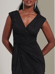 Jolie Moi Black Embellished Ruched Mesh Midi Dress - Image 3 of 6