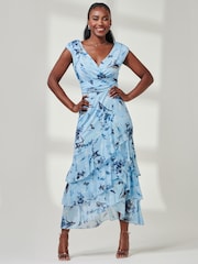 Jolie Moi Blue Yuri Mesh Frill Hem Maxi Dress - Image 1 of 6