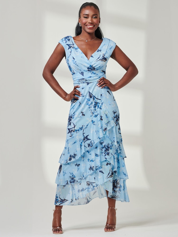 Jolie Moi Blue Yuri Mesh Frill Hem Maxi Dress - Image 1 of 6