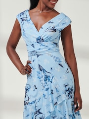 Jolie Moi Blue Yuri Mesh Frill Hem Maxi Dress - Image 3 of 6