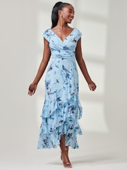 Jolie Moi Blue Yuri Mesh Frill Hem Maxi Dress - Image 4 of 6