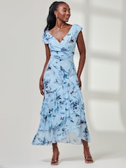 Jolie Moi Blue Yuri Mesh Frill Hem Maxi Dress - Image 5 of 6