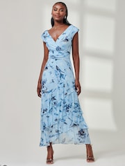 Jolie Moi Blue Yuri Mesh Frill Hem Maxi Dress - Image 6 of 6