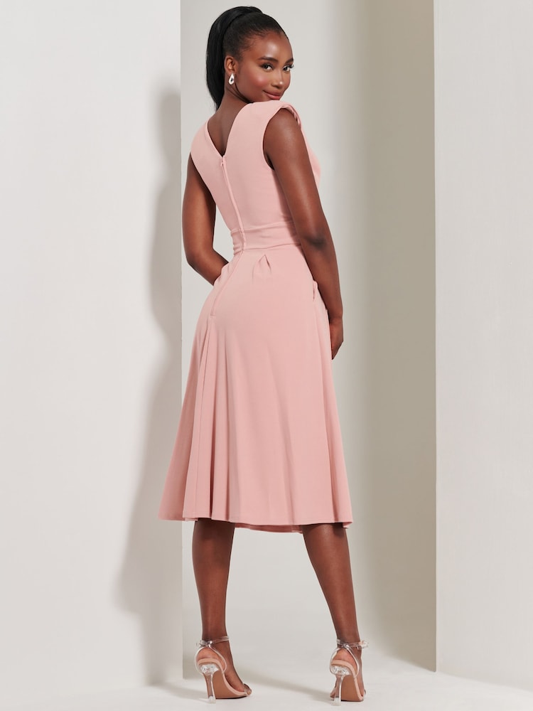 Jolie Moi Pink Yuina Scuba Pleated Flare Midi Dress - Image 2 of 6