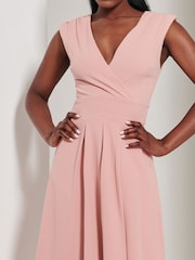 Jolie Moi Pink Yuina Scuba Pleated Flare Midi Dress - Image 3 of 6