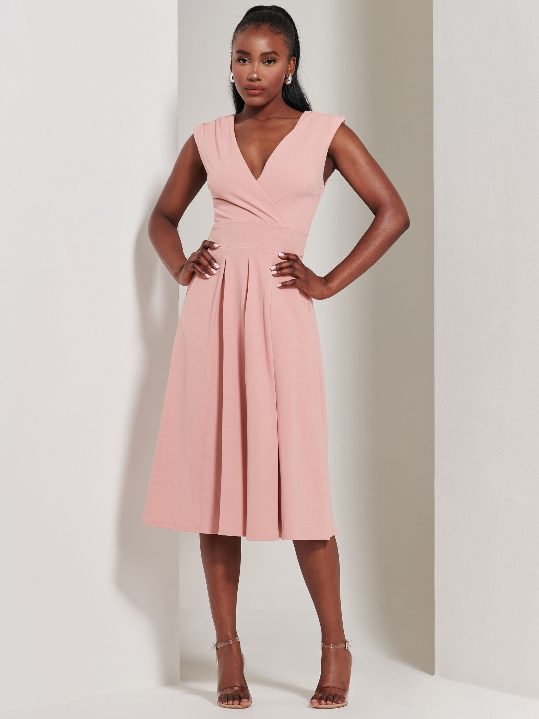 Buy Jolie Moi Pink Yuina Scuba Pleated Flare Midi Dress from Next USA