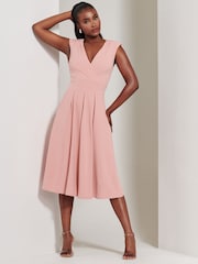 Jolie Moi Pink Yuina Scuba Pleated Flare Midi Dress - Image 6 of 6